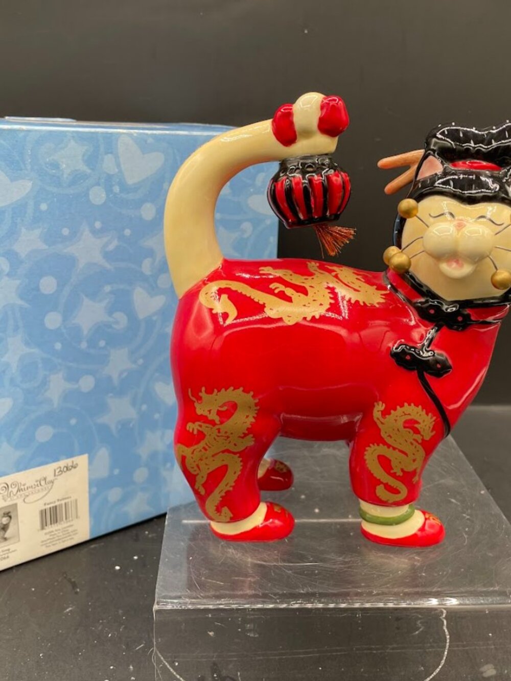 2006 Amy Lacombe Whimsiclay Mai Ling Cat #13066 Oriental Lighted Cat in Box